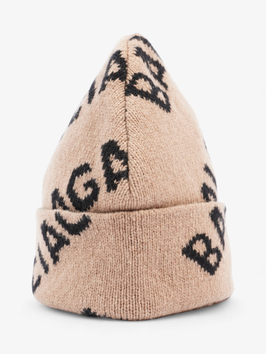 Balenciaga Allover Logo Beanie Beige / Black Wool Image 4