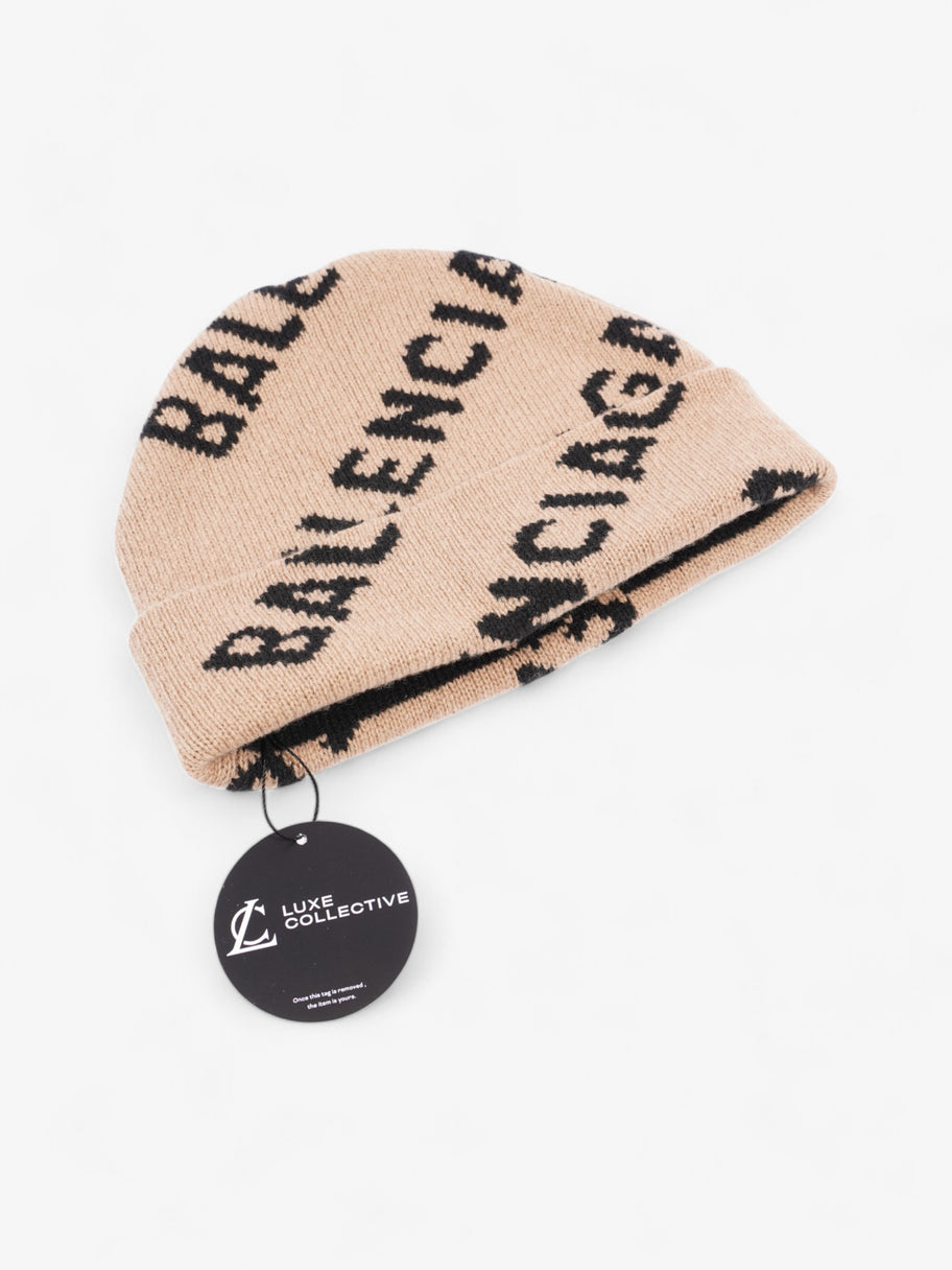 Balenciaga Allover Logo Beanie Beige / Black Wool Image 6