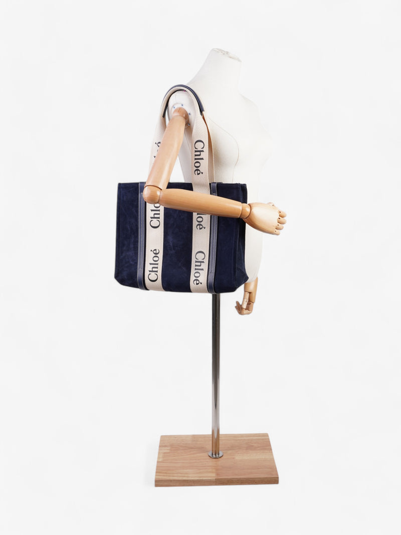  Chloe Woody Tote Navy / Cream Suede Medium