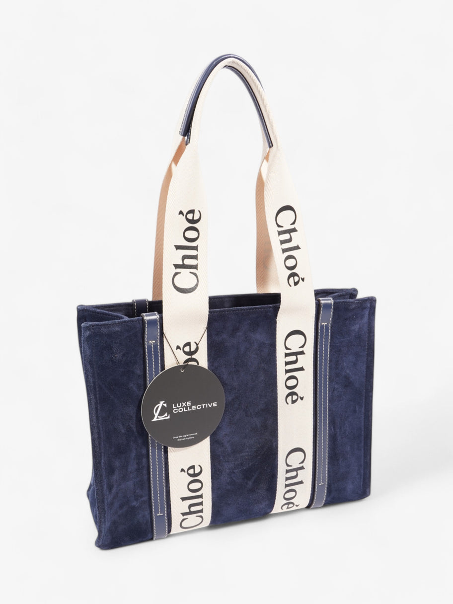 Chloe Woody Tote Navy / Cream Suede Medium Image 9