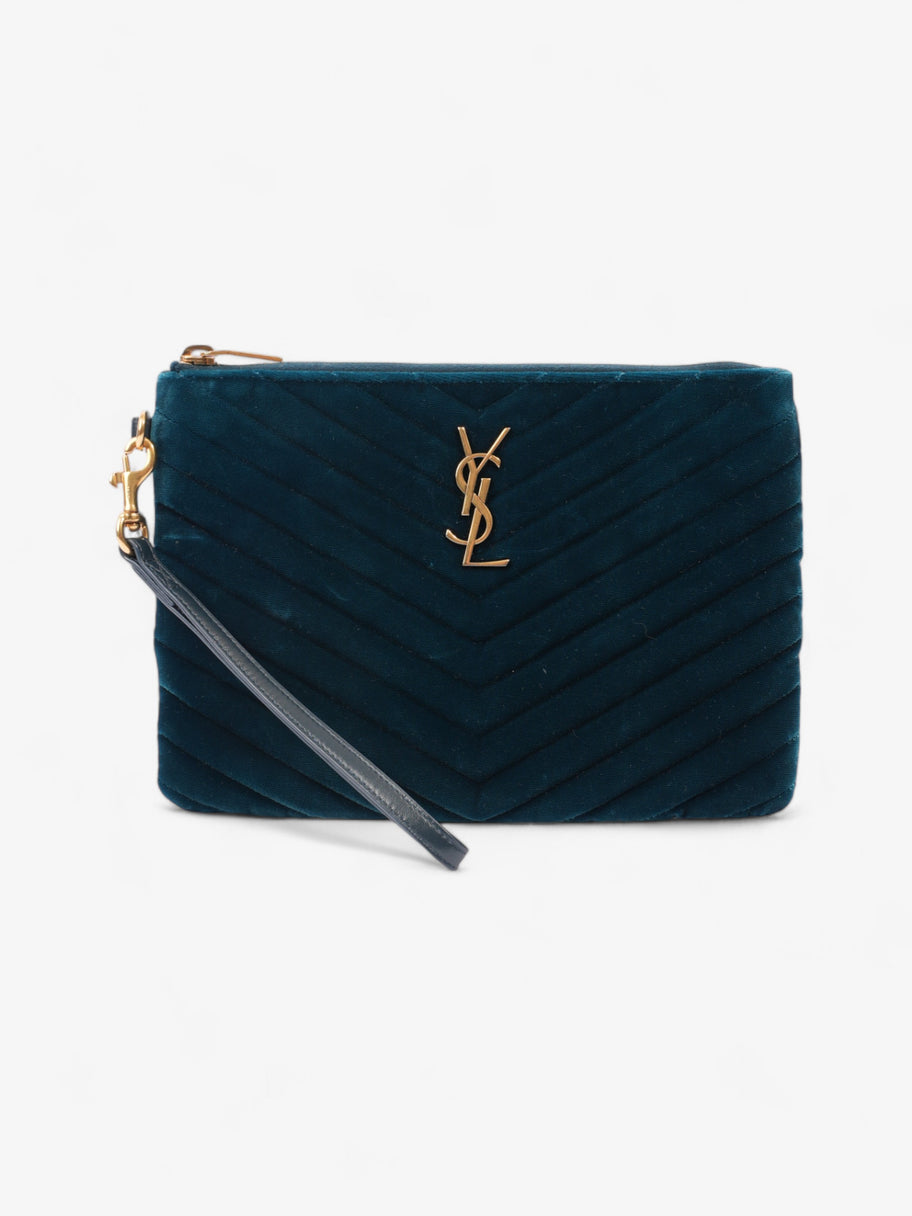 Saint Laurent Monogram Wristlet Midnight Blue Velvet Image 1