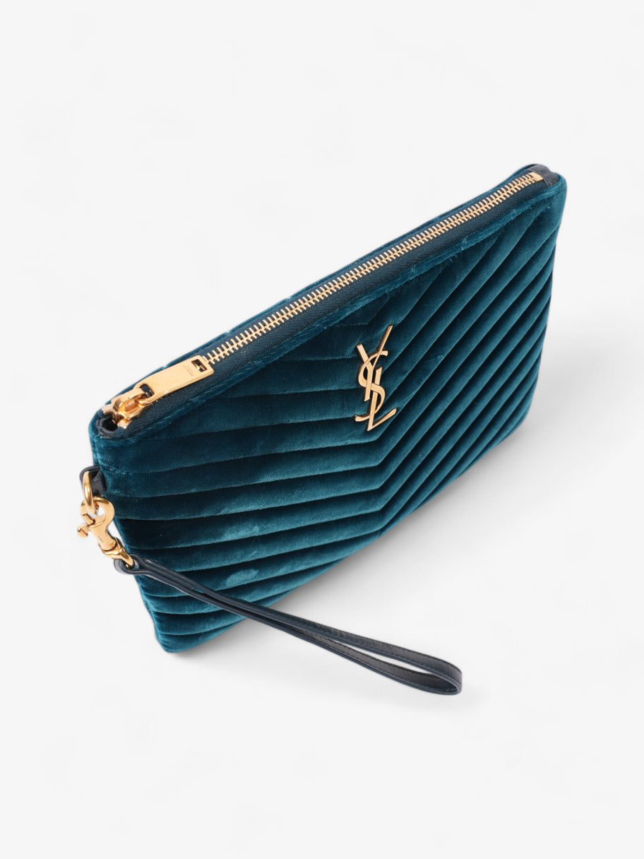 Saint Laurent Monogram Wristlet Midnight Blue Velvet Image 7