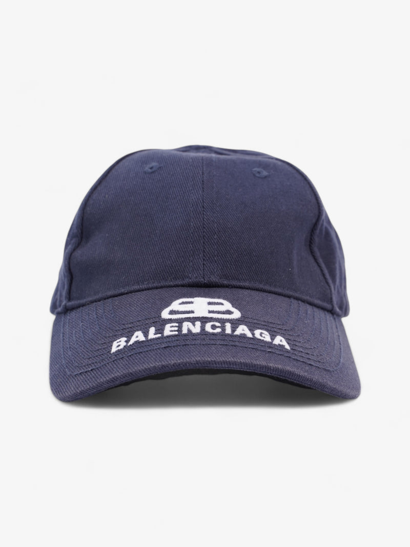  Balenciaga Logo Embroidered Cap Navy Blue / White Cotton Large