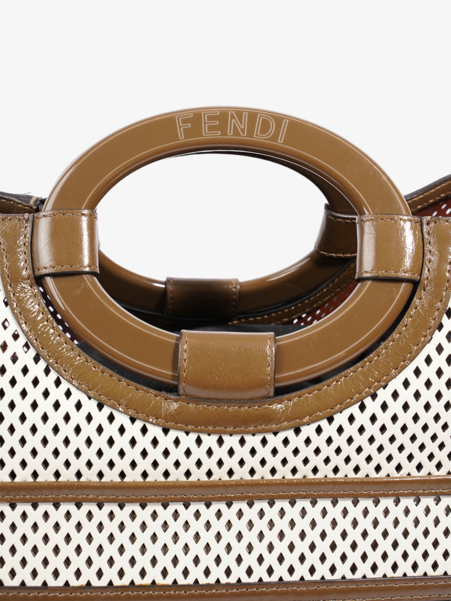 Fendi Perforated Runaway Shopper Tote White / Brown Leather Large Image 3