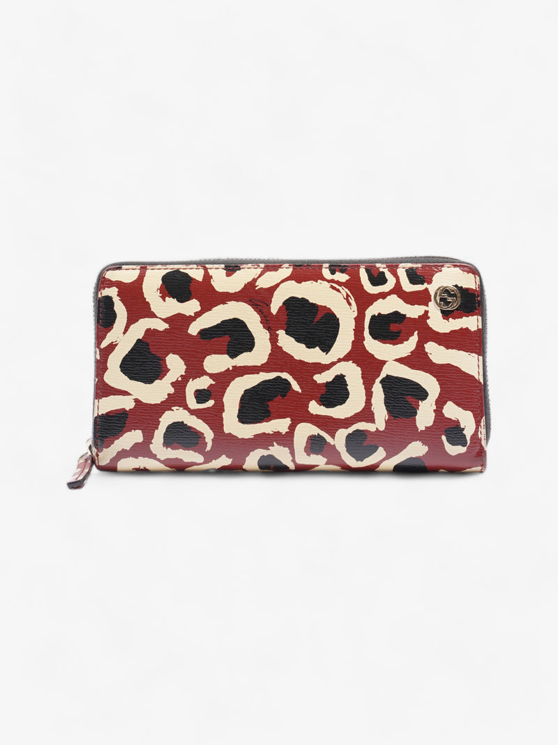  Leopard Print Zip Around Wallet Red / Black Calfskin Leather