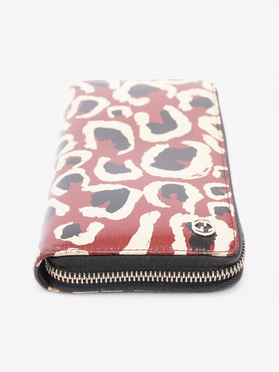 Leopard Print Zip Around Wallet Red / Black Calfskin Leather Image 2