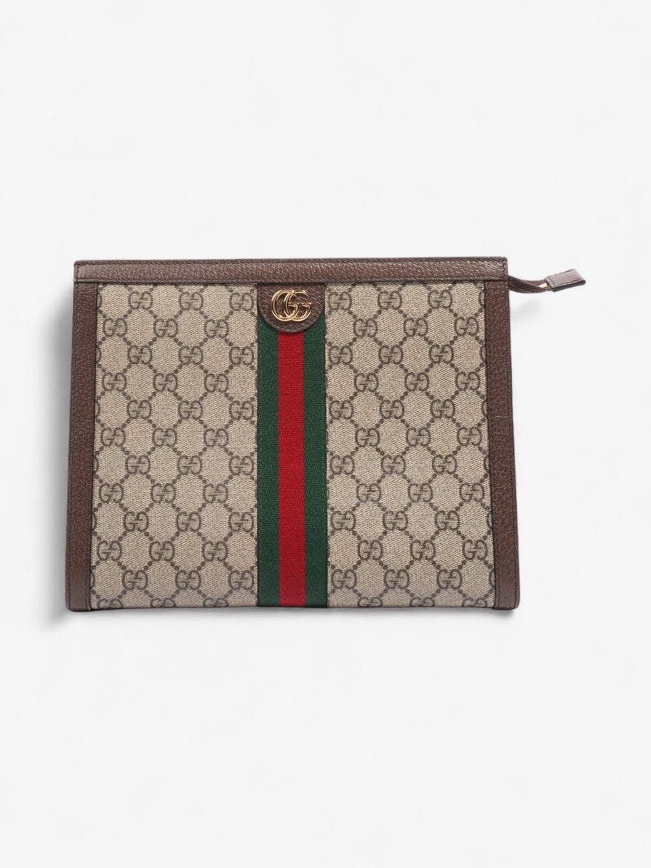 Gucci Ophidia GG Pouch Beige And Ebony GG Supreme / Green And Red Web Coated Canvas Image 1