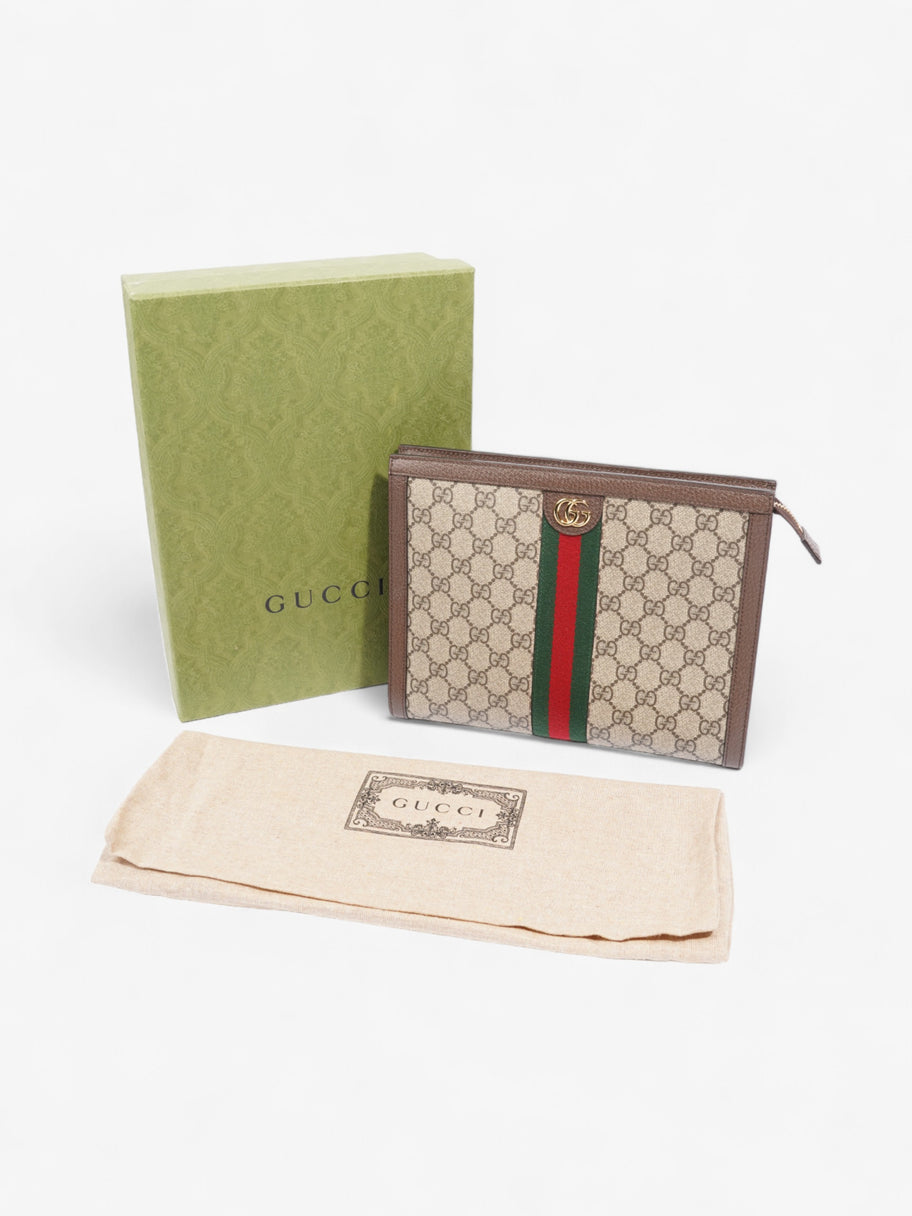 Gucci Ophidia GG Pouch Beige And Ebony GG Supreme / Green And Red Web Coated Canvas Image 11