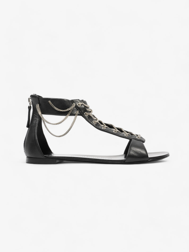  Giuseppe Zanotti Roll Chain Sandal Black Leather EU 38 UK 5