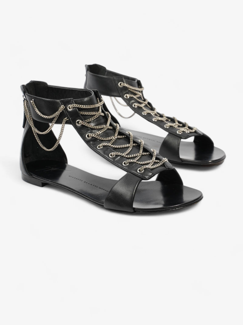  Giuseppe Zanotti Roll Chain Sandal Black Leather EU 38 UK 5