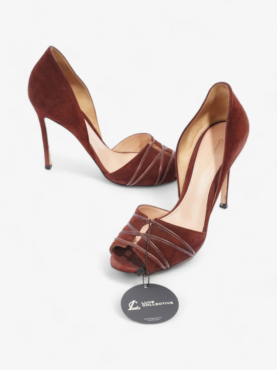 Gianvito Rossi Open Toe Heels 100 Burgundy Suede EU 37.5 UK 4.5 Image 10