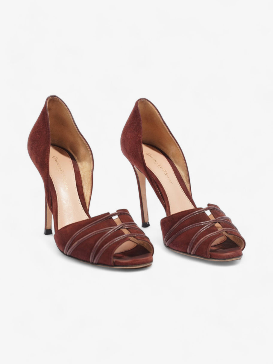 Gianvito Rossi Open Toe Heels 100 Burgundy Suede EU 37.5 UK 4.5 Image 2