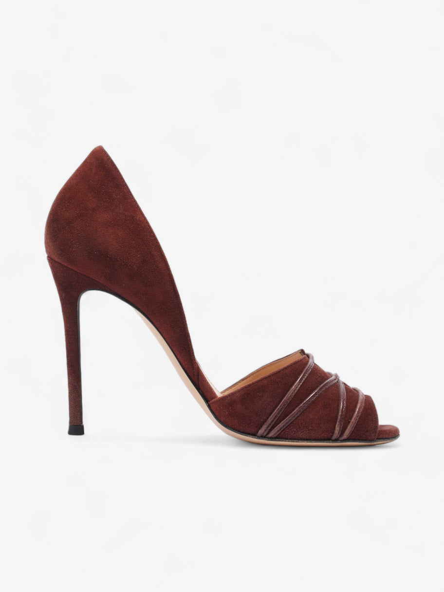 Gianvito Rossi Open Toe Heels 100 Burgundy Suede EU 37.5 UK 4.5 Image 4