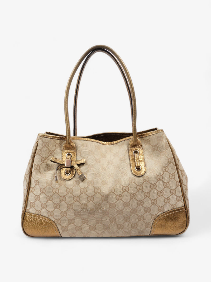  Gucci Princy Tote Beige And Ebony GG Supreme / Gold Canvas Medium