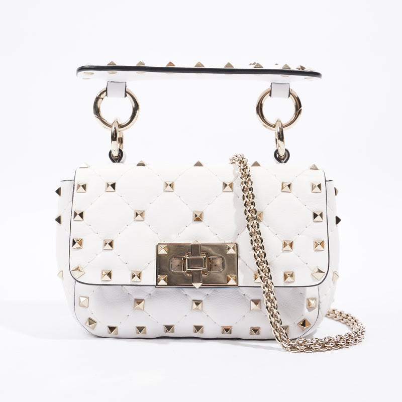  Rockstud Shoulder Bag White Leather