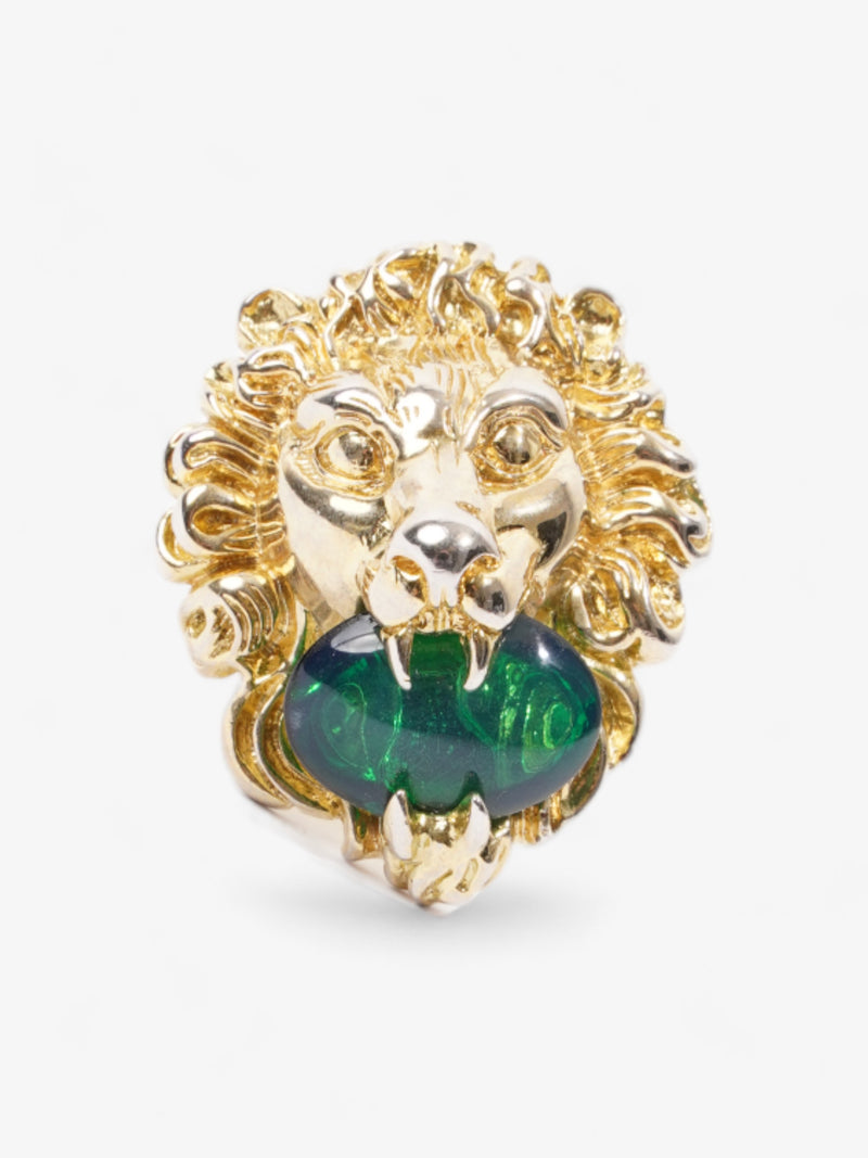  Lion Head Ring Gold / Green Base Metal L