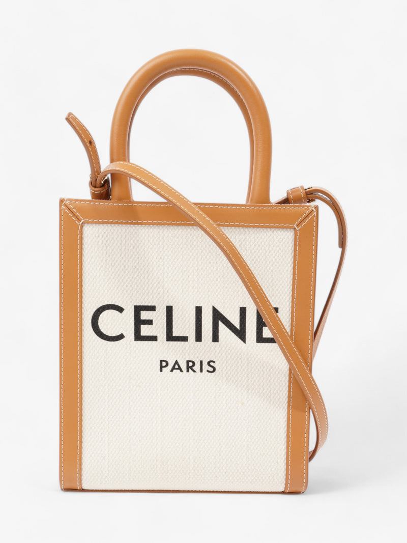  Celine Cabas Vertical Tote Natural / Brown / Black Canvas Mini