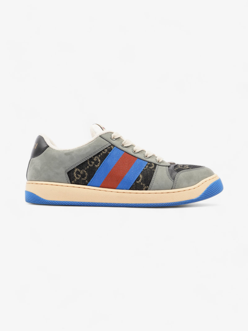  Gucci Screener Sneakers Black Monogram  / Grey / Blue Canvas EU 41 UK 7