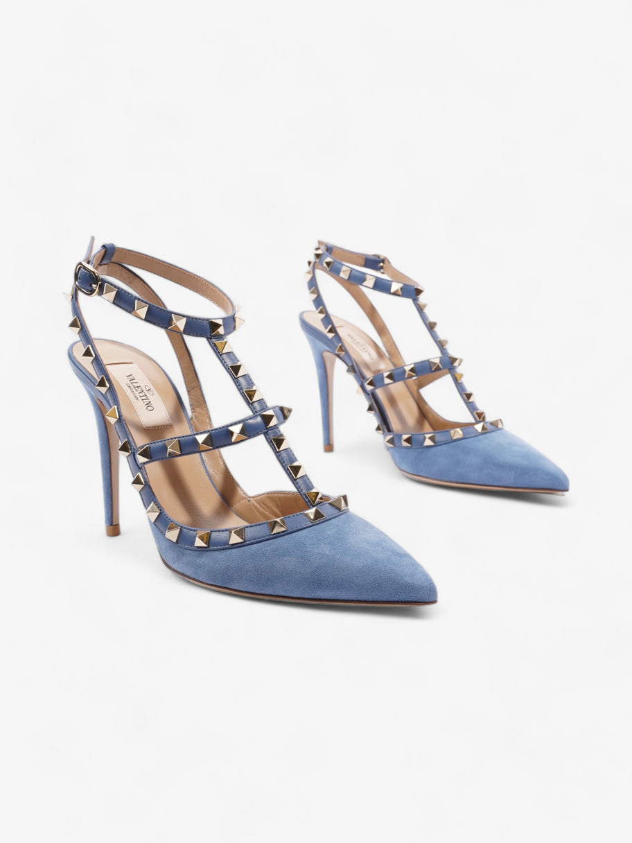 Valentino Rockstud Heeled Pumps 105mm Blue / Gold Suede EU 39 UK 6 Image 2