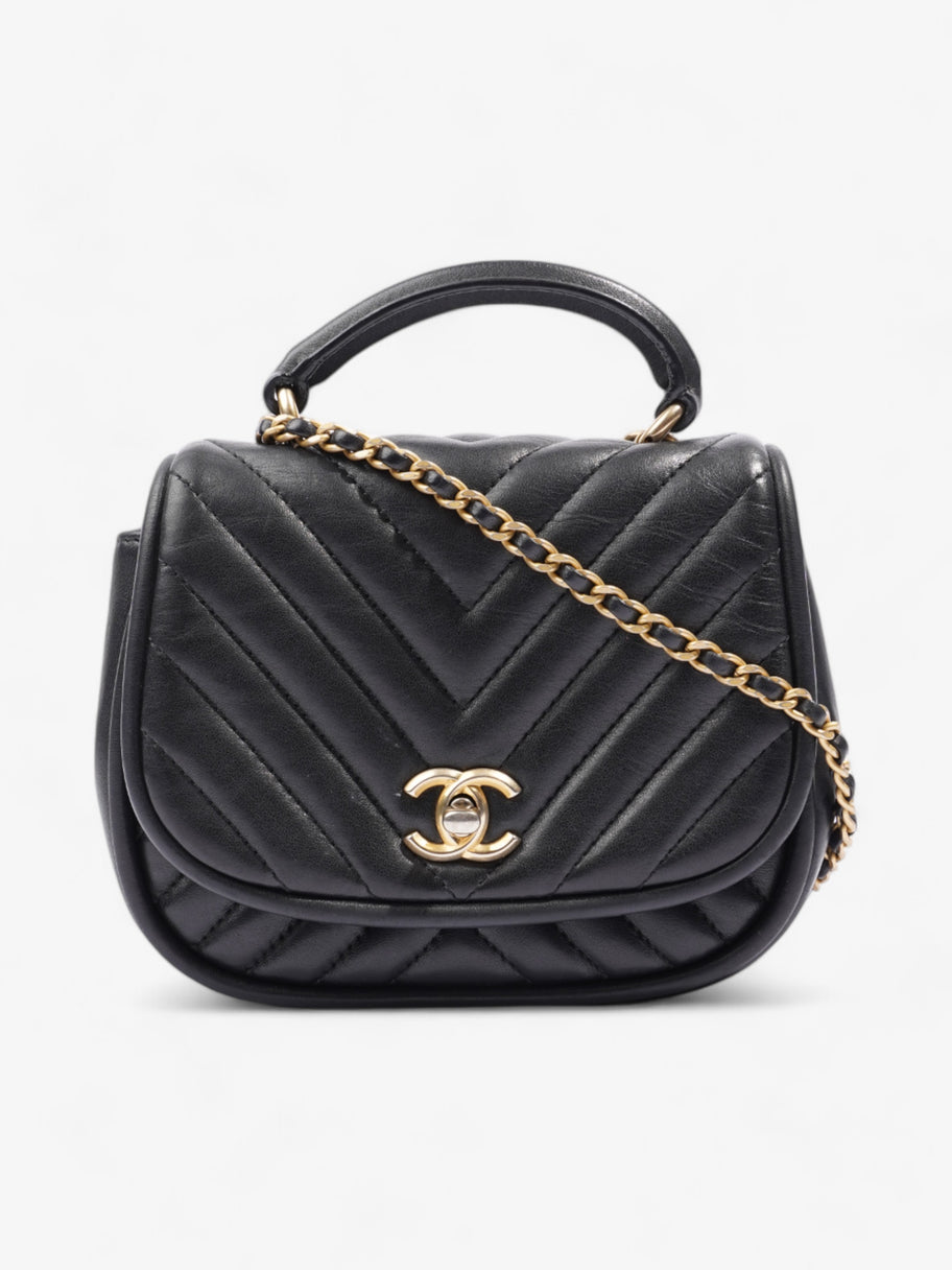 Chanel Reverse Chevron Round Top Handle Black Leather Image 1