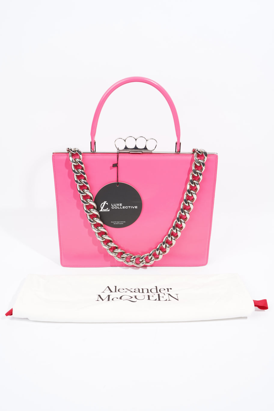 Alexander McQueen Four Ring Top Handle Neon Pink Leather Image 11