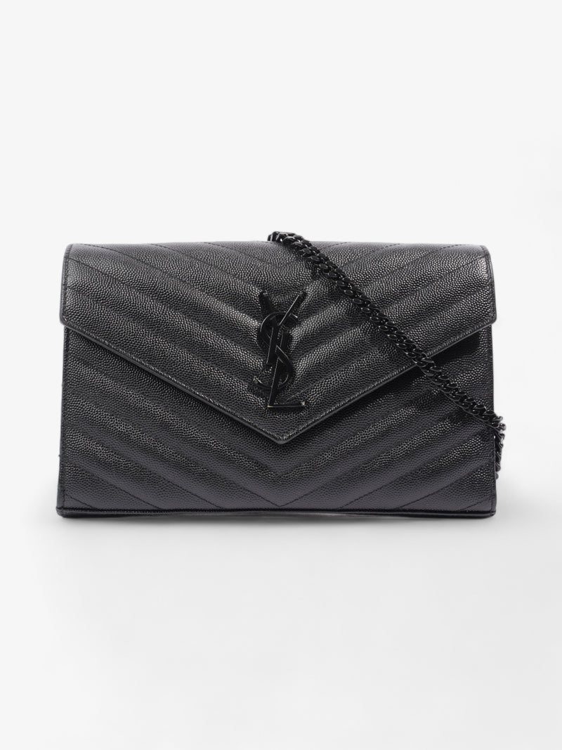  Saint Laurent Monogram Envelope Wallet on Chain Black Matelasse Leather