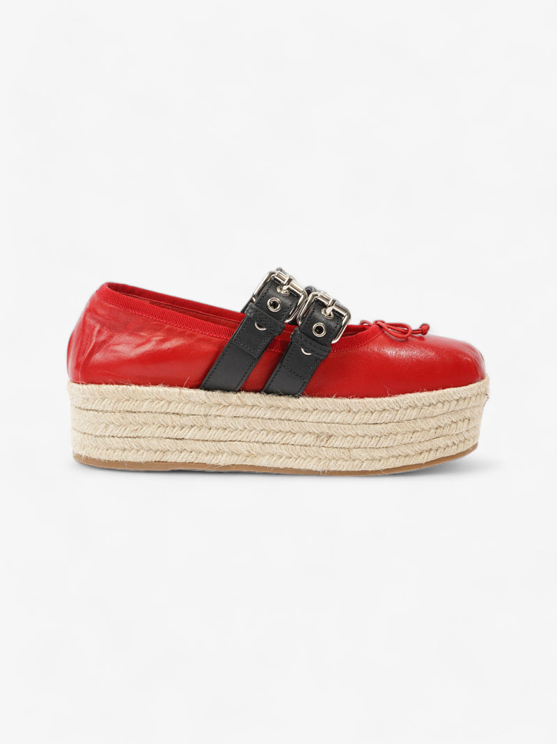  Miu Miu Ballerina Strap Detailed Platform Espadrille 50mm Red Leather EU 38.5 UK 5.5