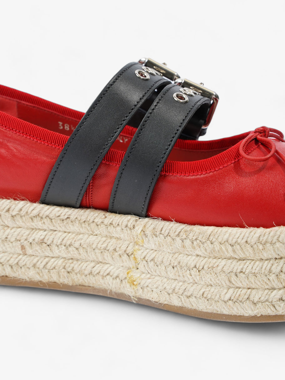 Miu Miu Ballerina Strap Detailed Platform Espadrille 50mm Red Leather EU 38.5 UK 5.5 Image 10