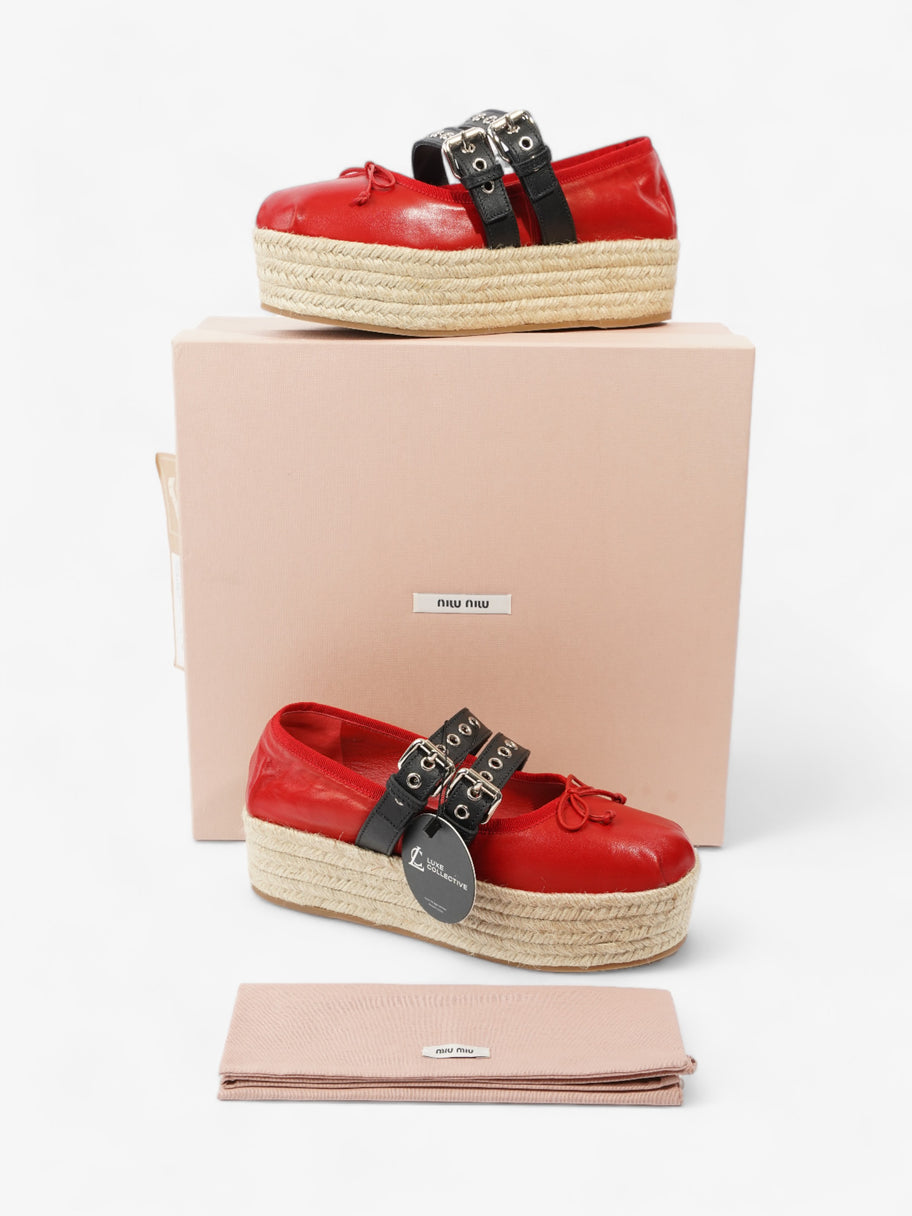 Miu Miu Ballerina Strap Detailed Platform Espadrille 50mm Red Leather EU 38.5 UK 5.5 Image 11