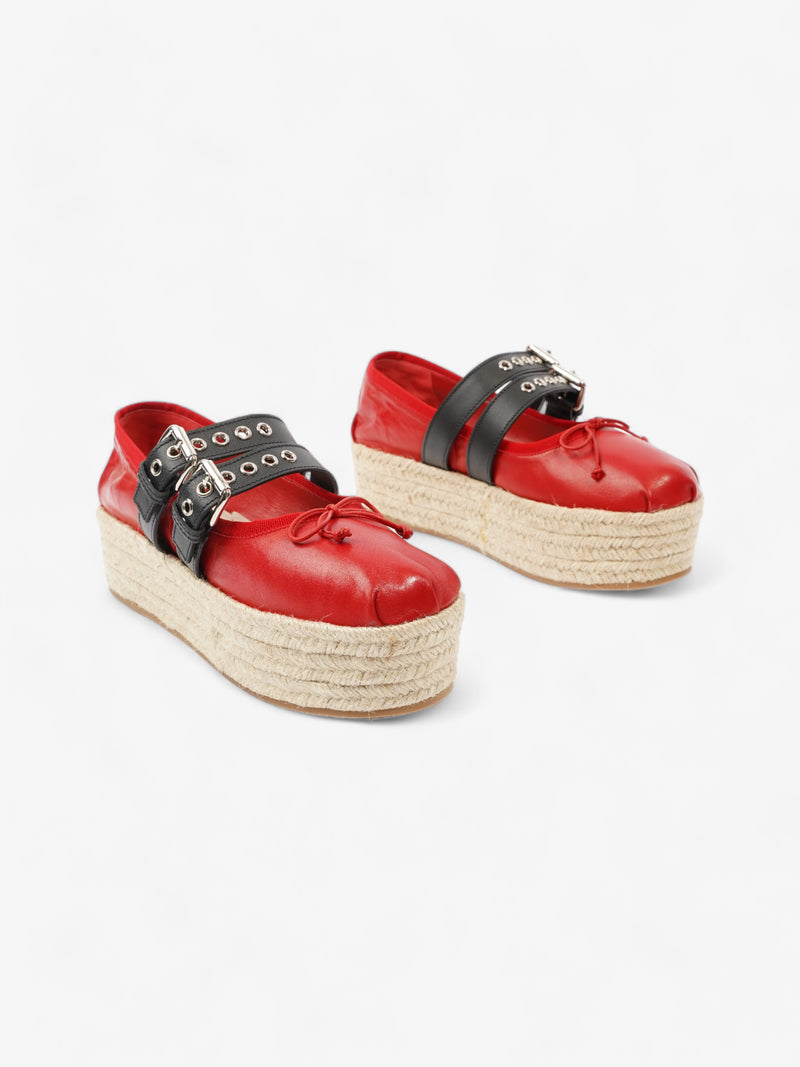  Miu Miu Ballerina Strap Detailed Platform Espadrille 50mm Red Leather EU 38.5 UK 5.5