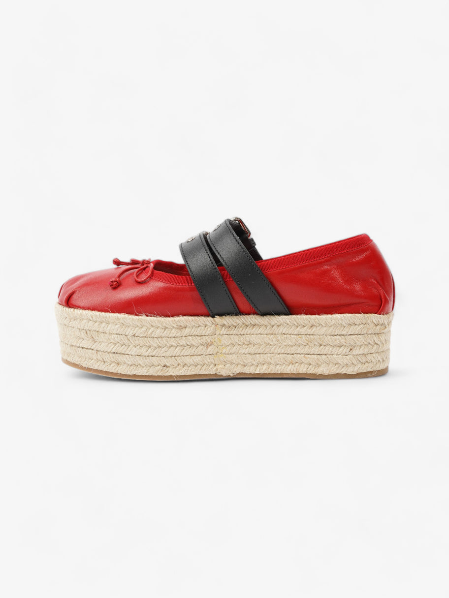 Miu Miu Ballerina Strap Detailed Platform Espadrille 50mm Red Leather EU 38.5 UK 5.5 Image 3