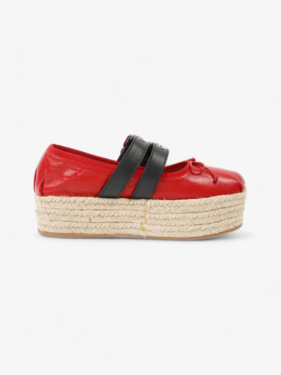 Miu Miu Ballerina Strap Detailed Platform Espadrille 50mm Red Leather EU 38.5 UK 5.5 Image 4