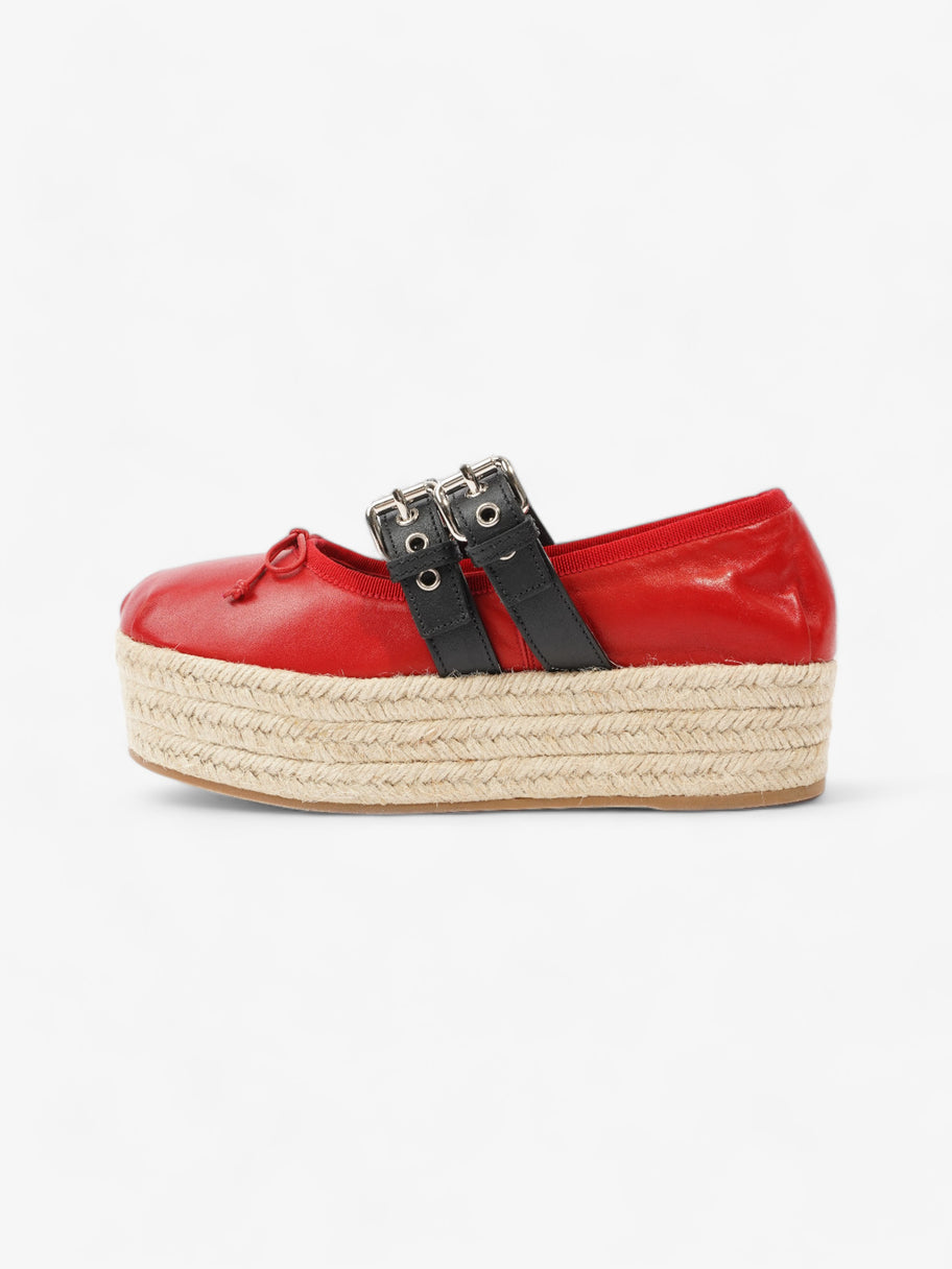 Miu Miu Ballerina Strap Detailed Platform Espadrille 50mm Red Leather EU 38.5 UK 5.5 Image 5