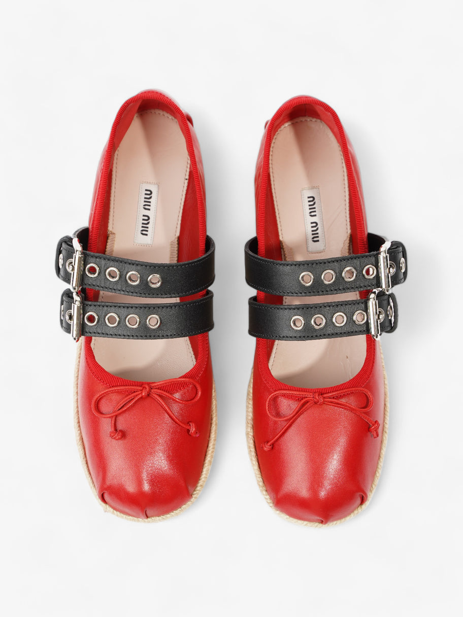 Miu Miu Ballerina Strap Detailed Platform Espadrille 50mm Red Leather EU 38.5 UK 5.5 Image 8