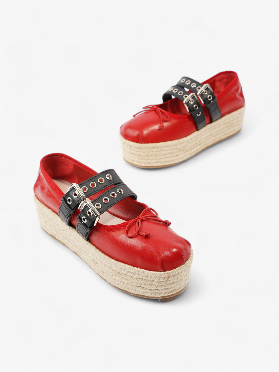 Miu Miu Ballerina Strap Detailed Platform Espadrille 50mm Red Leather EU 38.5 UK 5.5 Image 9