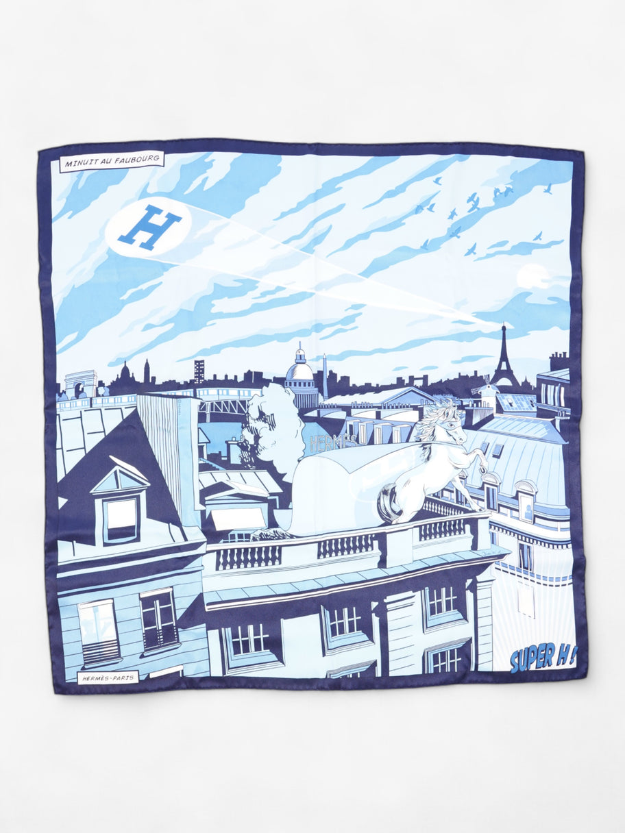 Hermes Minuit Au Faubourg Scarf Blue  / White Silk Image 1