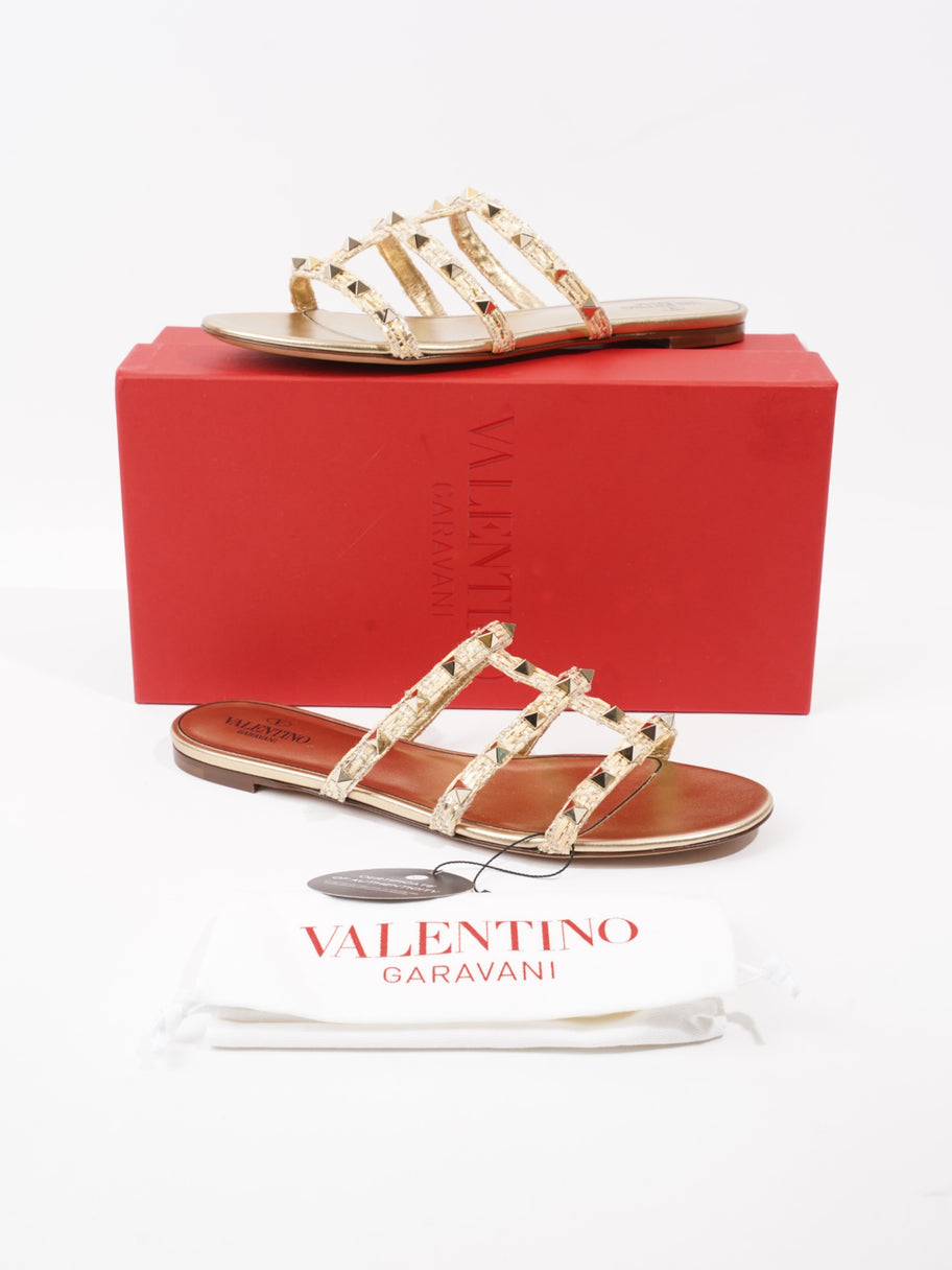 Valentino Rockstud Slides Gold Wicker EU 40 UK 7 Image 10