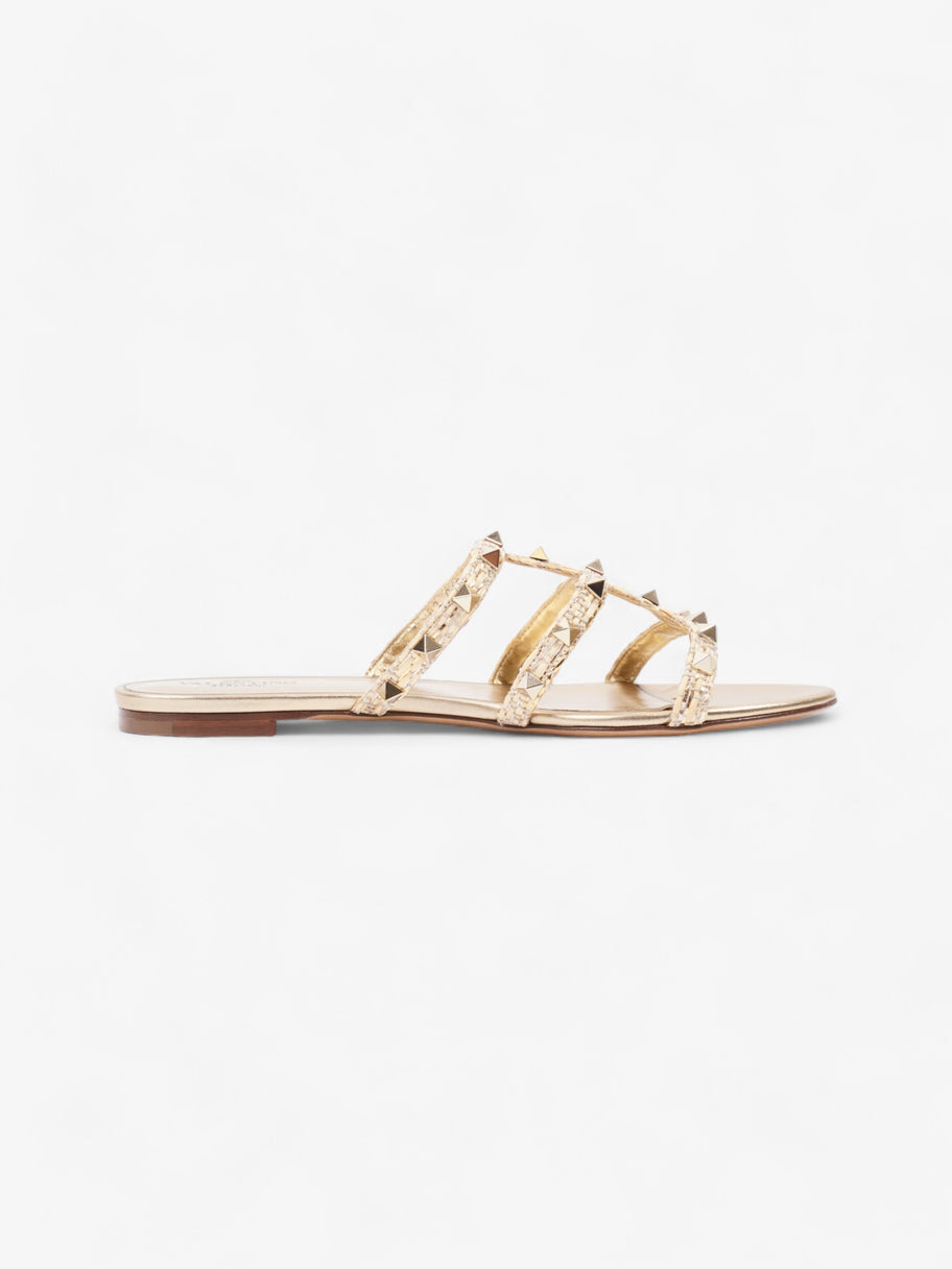 Valentino Rockstud Slides Gold Wicker EU 40 UK 7 Image 4