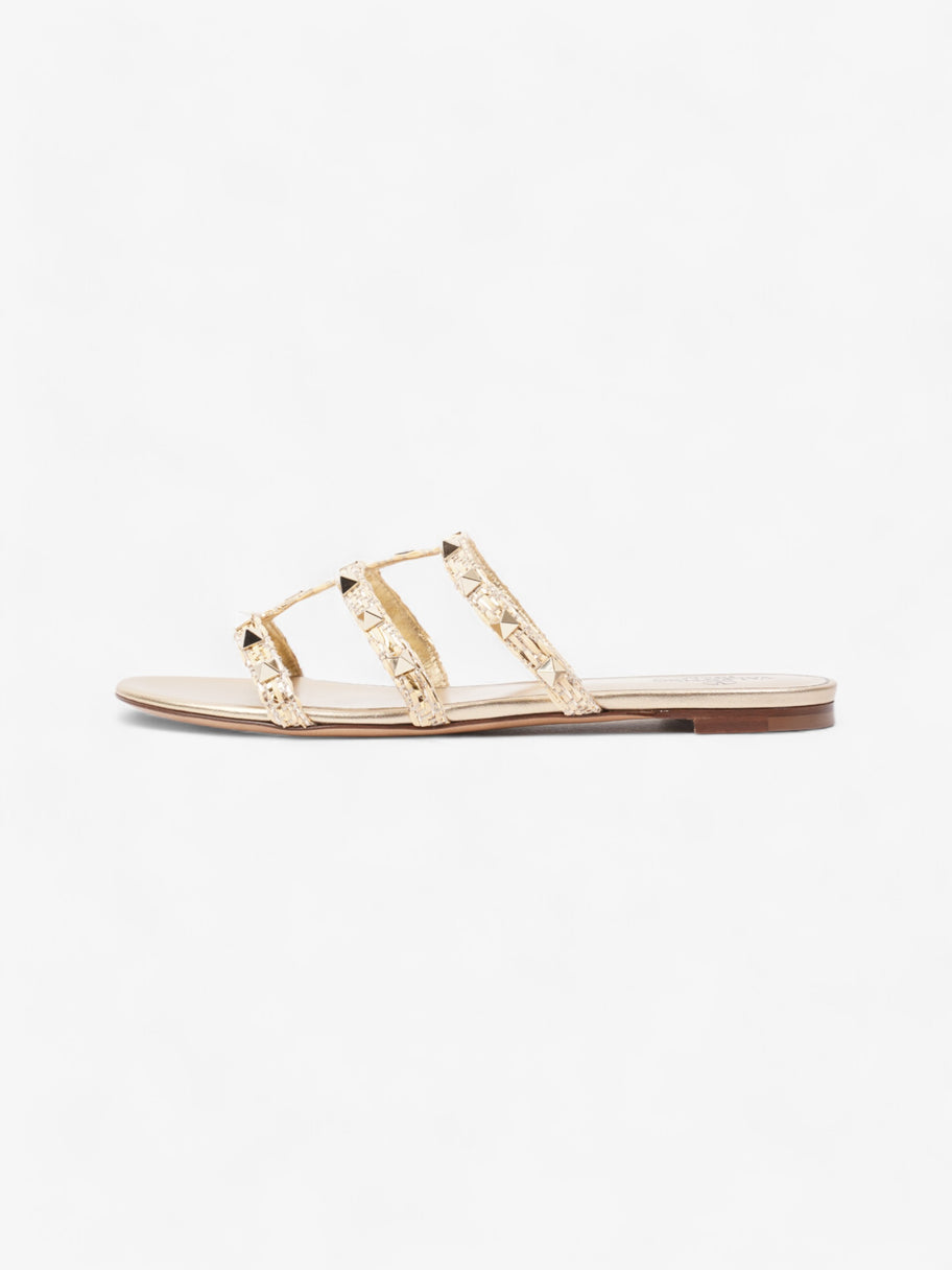 Valentino Rockstud Slides Gold Wicker EU 40 UK 7 Image 5