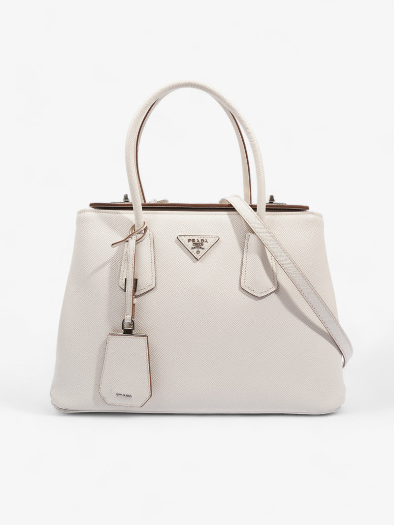  Turnlock Twin Tote Cream Saffiano Leather