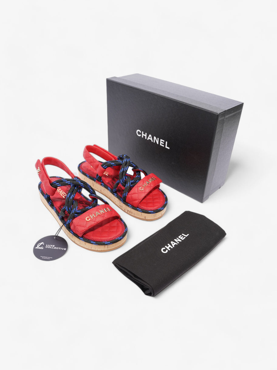 Chanel Dad Cord Sandals Red / Blue / Black Calfskin Leather EU 38 UK 5 Image 10