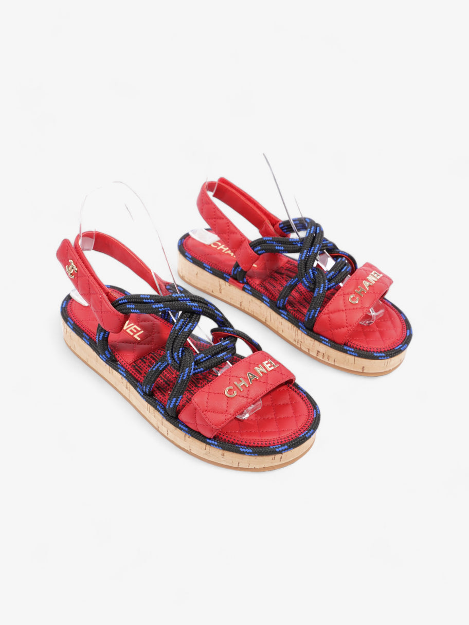 Chanel Dad Cord Sandals Red / Blue / Black Calfskin Leather EU 38 UK 5 Image 2