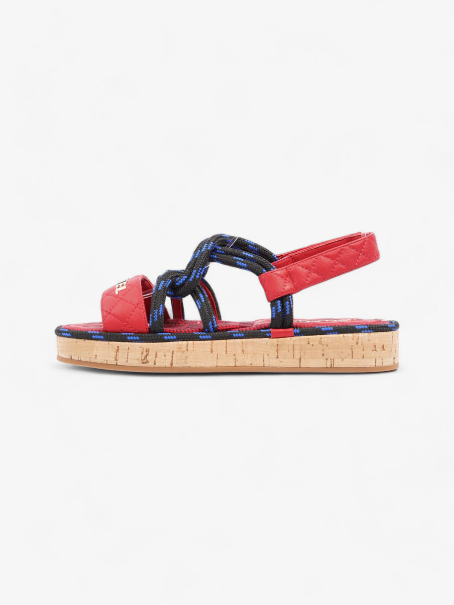 Chanel Dad Cord Sandals Red / Blue / Black Calfskin Leather EU 38 UK 5 Image 3