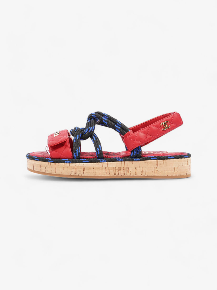 Chanel Dad Cord Sandals Red / Blue / Black Calfskin Leather EU 38 UK 5 Image 5