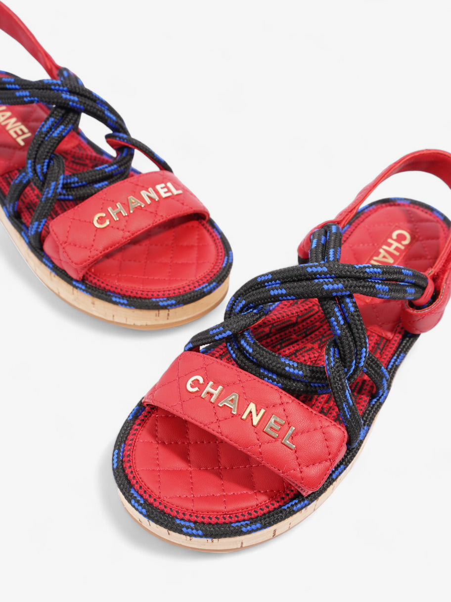 Chanel Dad Cord Sandals Red / Blue / Black Calfskin Leather EU 38 UK 5 Image 9