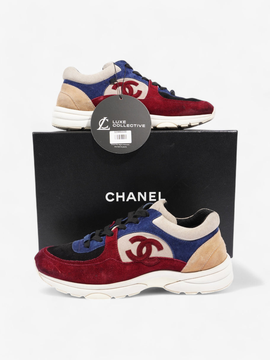 Chanel CC Logo Sneakers Maroon  / Black / Beige Suede EU 41.5 UK 8.5 Image 10