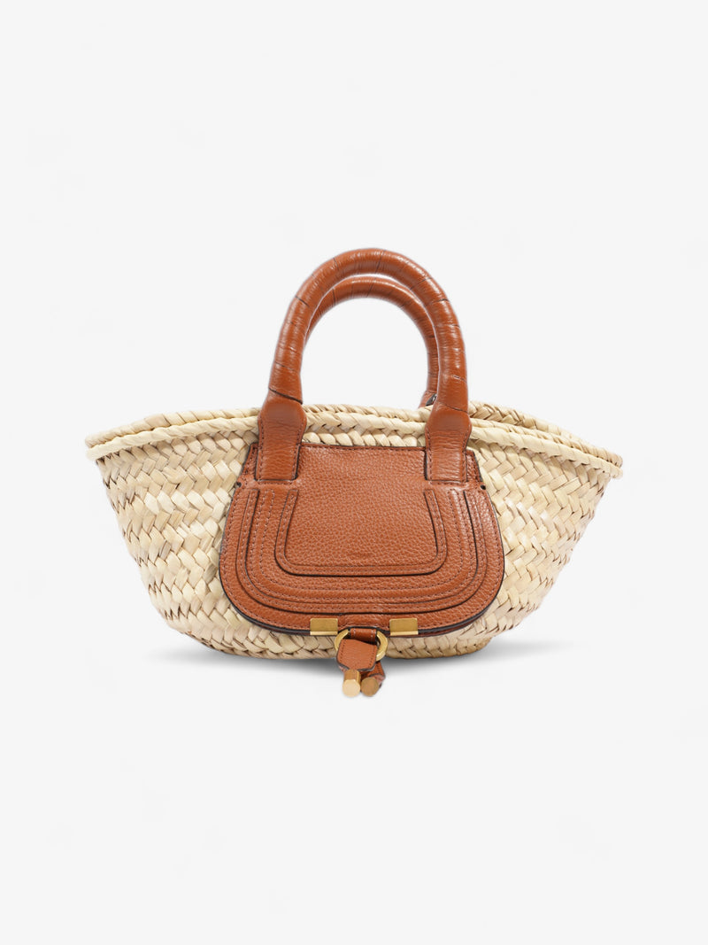  Chloe Marcie Basket Natural / Brown Leather Raffia Mini