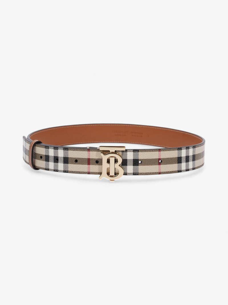  Burberry TB Belt Vintage Check / Light Gold Canvas Small - 87.5cm