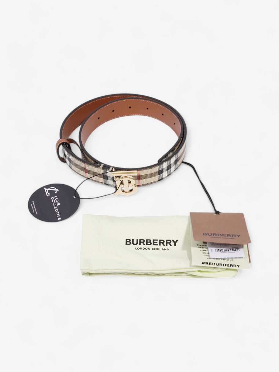 Burberry TB Belt Vintage Check / Light Gold Canvas Small - 87.5cm Image 9