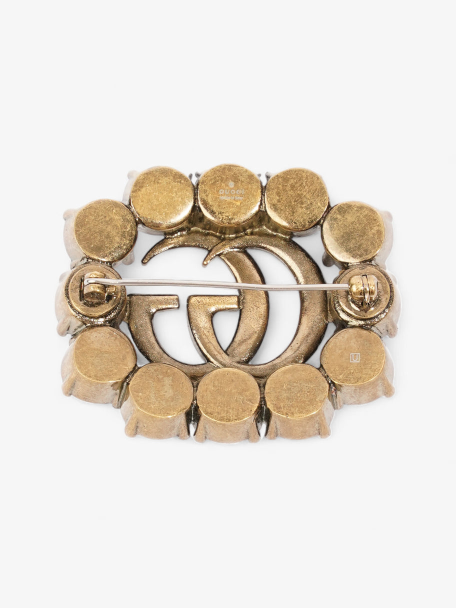 Gucci Crystal Double G Brooch Aged Gold Base Metal Image 3